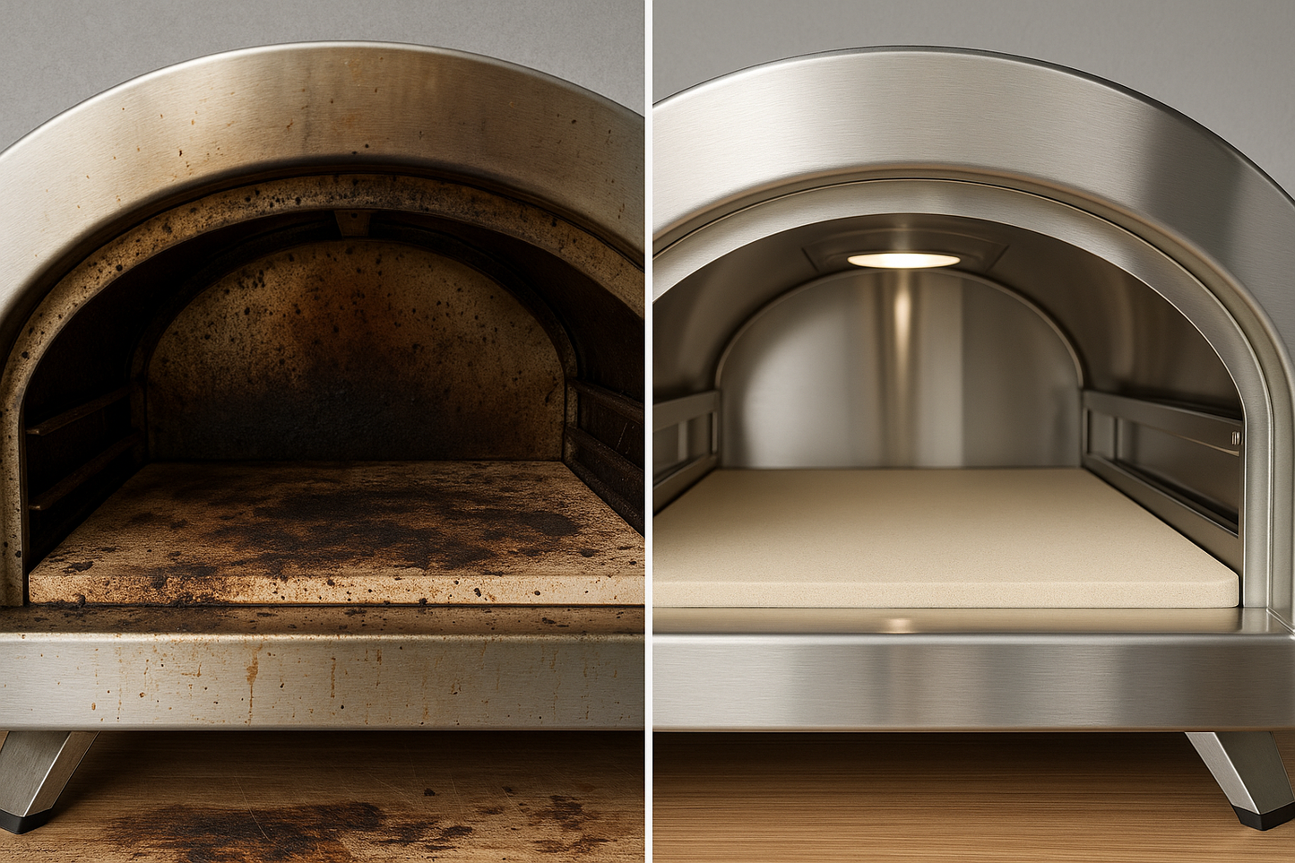Home Pizza oven clean before and after